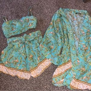 3 piece high waisted shorts crop top and coverup